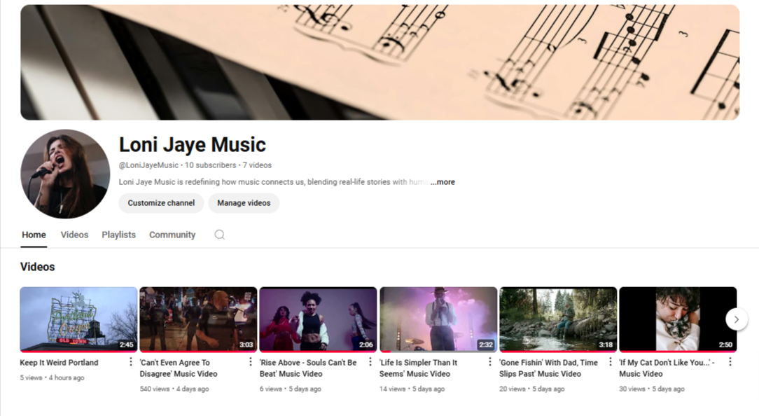 Find Loni Jaye Music on YouTube